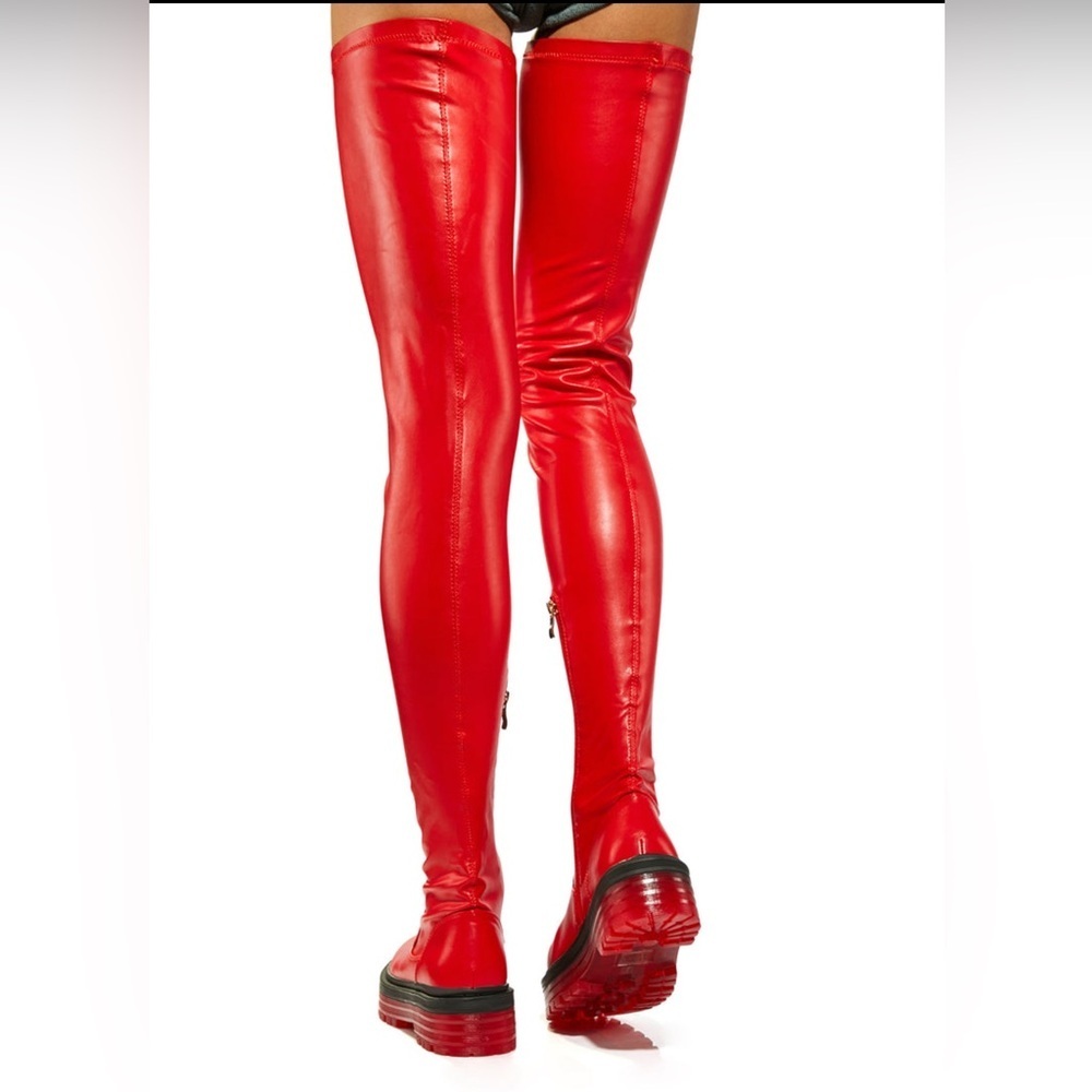 NIB Dolls Kill Azalea Wang Euro Thigh High Boots Surgplatform in Red - Picture 16 of 16